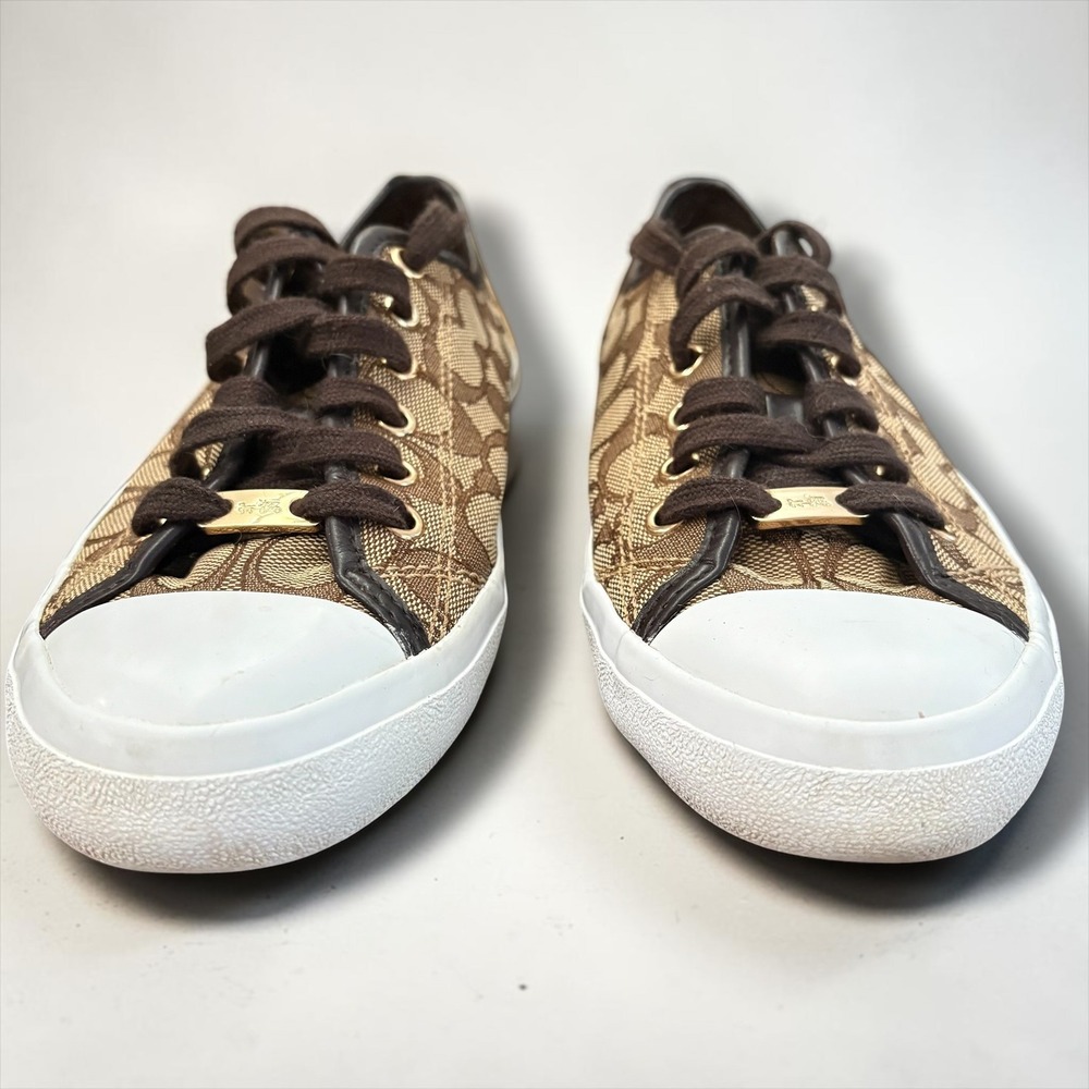 Coach Signature Jacquard Empire Low Top Sneakers Khaki Brown Monogram Shoes - Picture 4 of 10